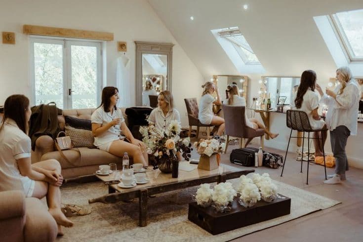 Living room in a Lagos apartment set up for a bridal party getting ready on the wedding morning